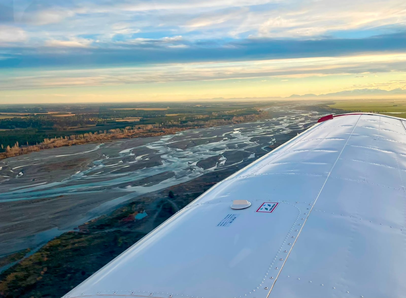 View over the Waimakariri River from a light aircraft