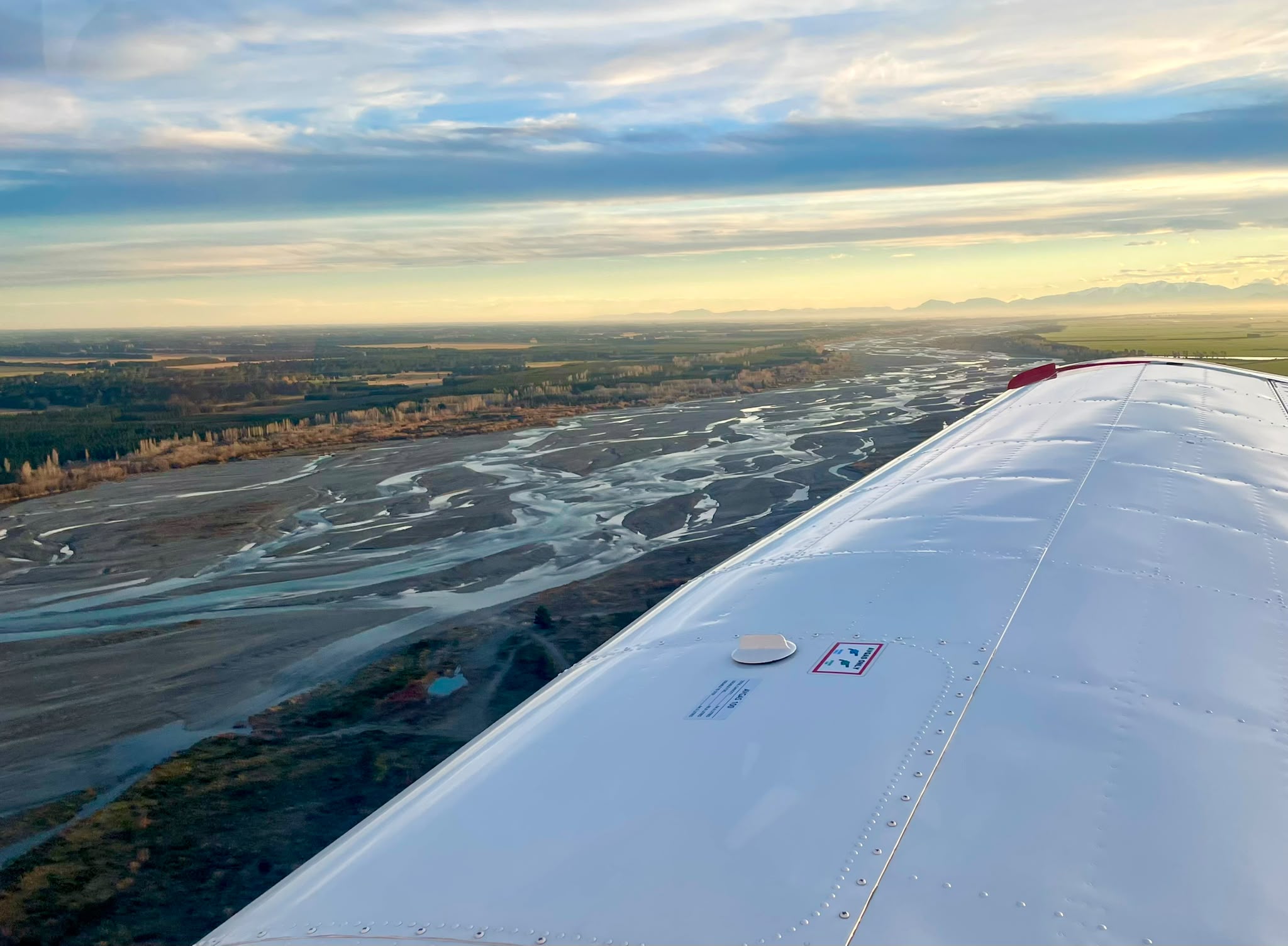 View over the Waimakariri River from a light aircraft