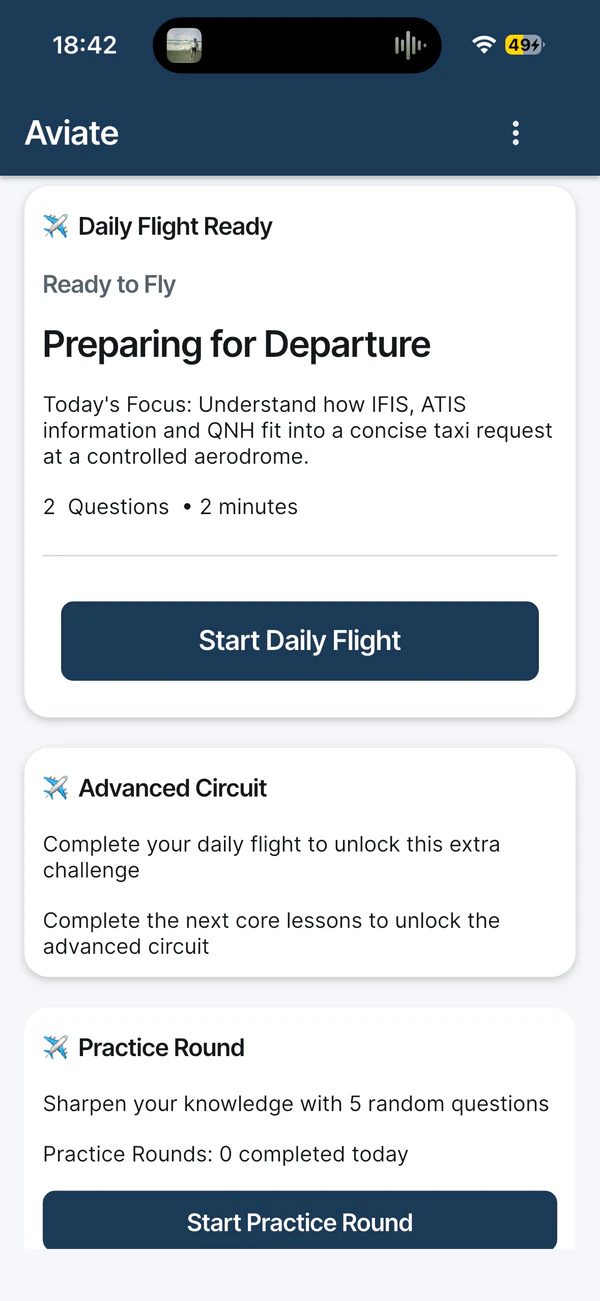 Aviate Daily Flight home screen
